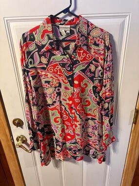 Cold water Creek XL Paisley Blouse Multicolor Button Front Boho Top